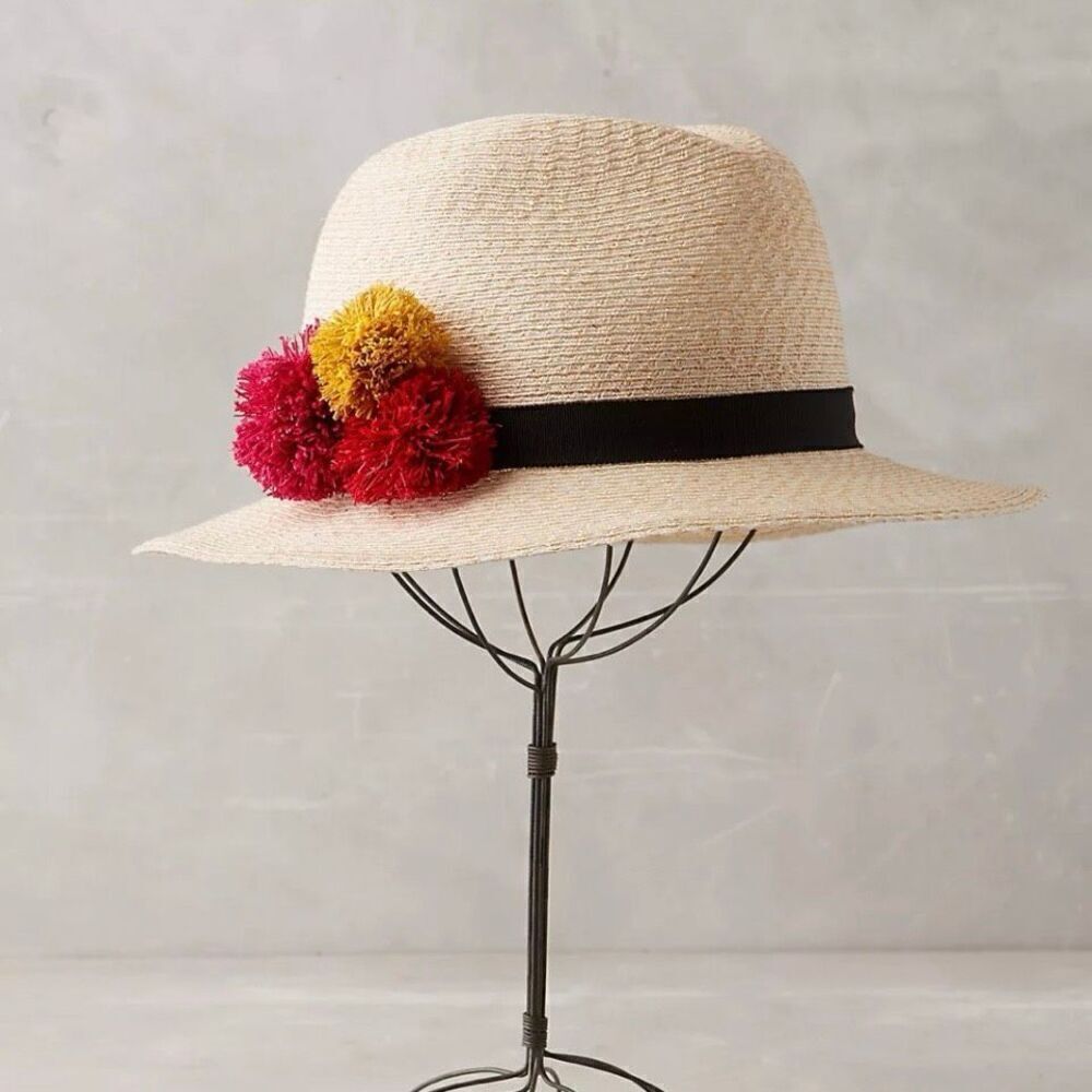Eugenia Kim Lillian Fedora Straw Hat Pom Pom One Size